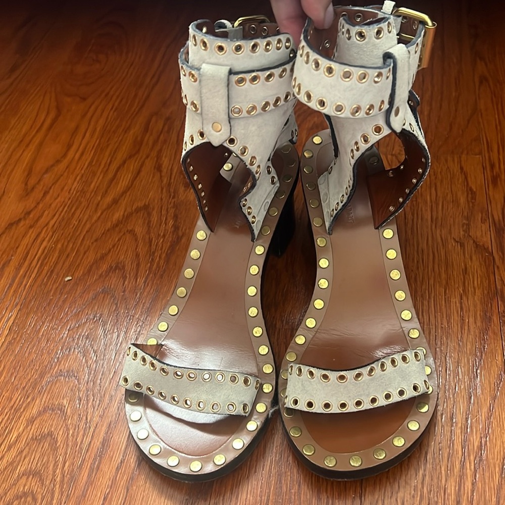 Isabel Marant Beige and Gold Studded Sandals